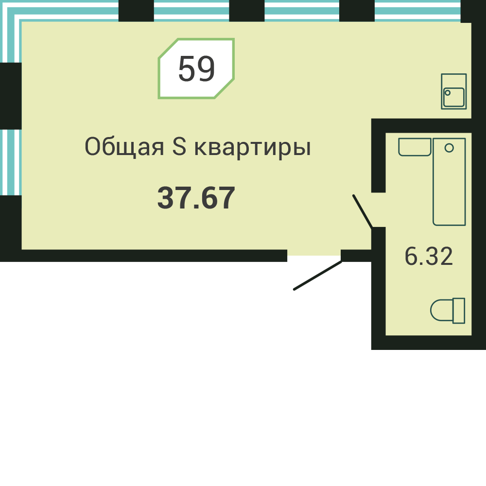 ЖК Четыре горизонта, 1-комн кв 37,6 м2, за 7 534 000 ₽, 1 этаж